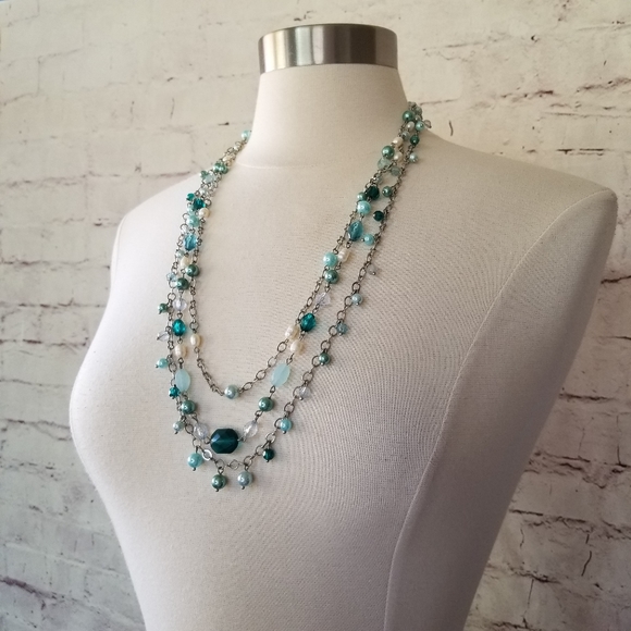 Lia Sophia Triple Strand Shades of Teal Necklace